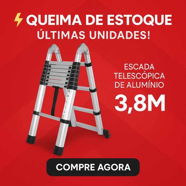 (QUEIMA DE ESTOQUE) Escada Telescópica Retrátil de Liga de Alúminio 3,80 metros + Brinde Exclusivo