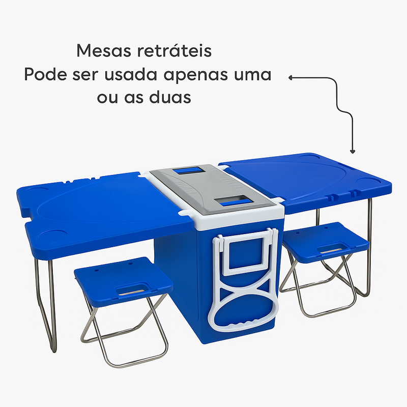 Caixa Cooler 5 em 1 com Mesas e Banquetas – Últimas Unidades na Queima de Estoque!