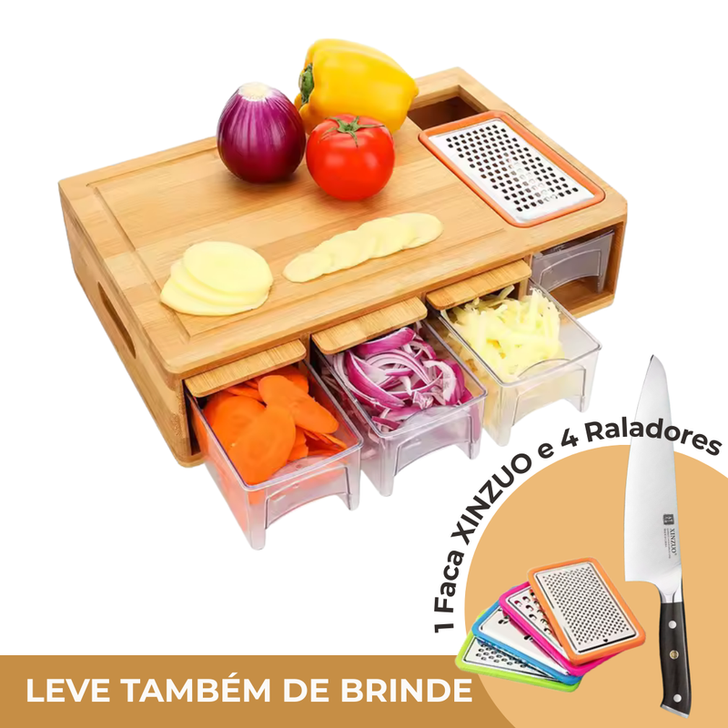 Tábua de Corte Multifuncional em Bambu 4 em 1 (SÓ HOJE 5 BRINDES!)