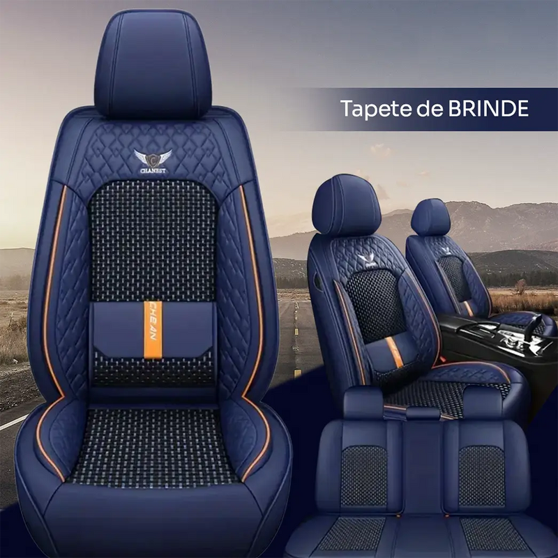 Kit Capa para Banco de Carro Completa em Couro Legítimo Universal Italian + BRINDE: Tapete Completo