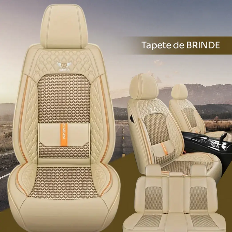 Kit Capa para Banco de Carro Completa em Couro Legítimo Universal Italian + BRINDE: Tapete Completo